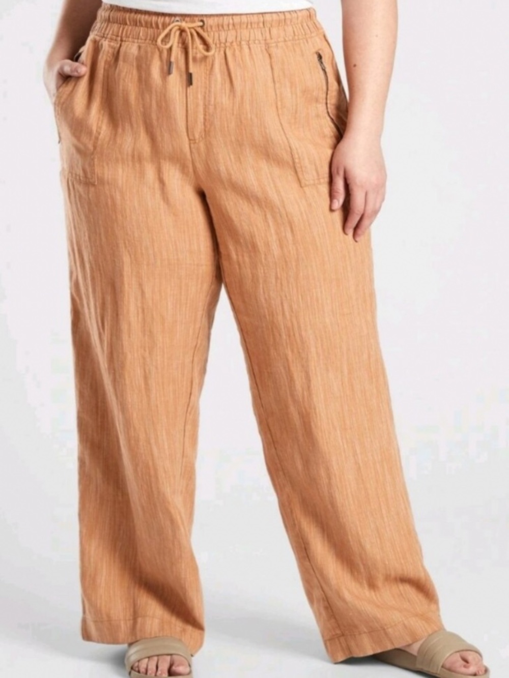 Athleta Cabo Linen Wide Leg Pants Size 16 Plus Rain Dance Sienna Terracotta Rust
